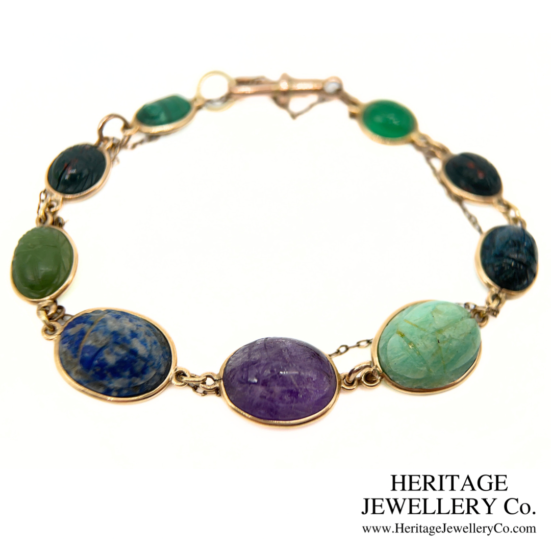 Victorian Egyptian Revival Gemstone Scarab Bracelet