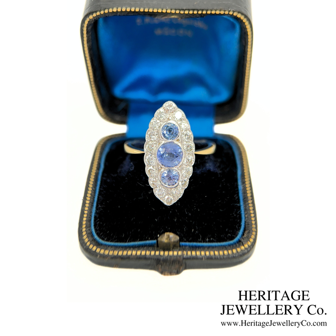Sapphire and Diamond Navette Ring