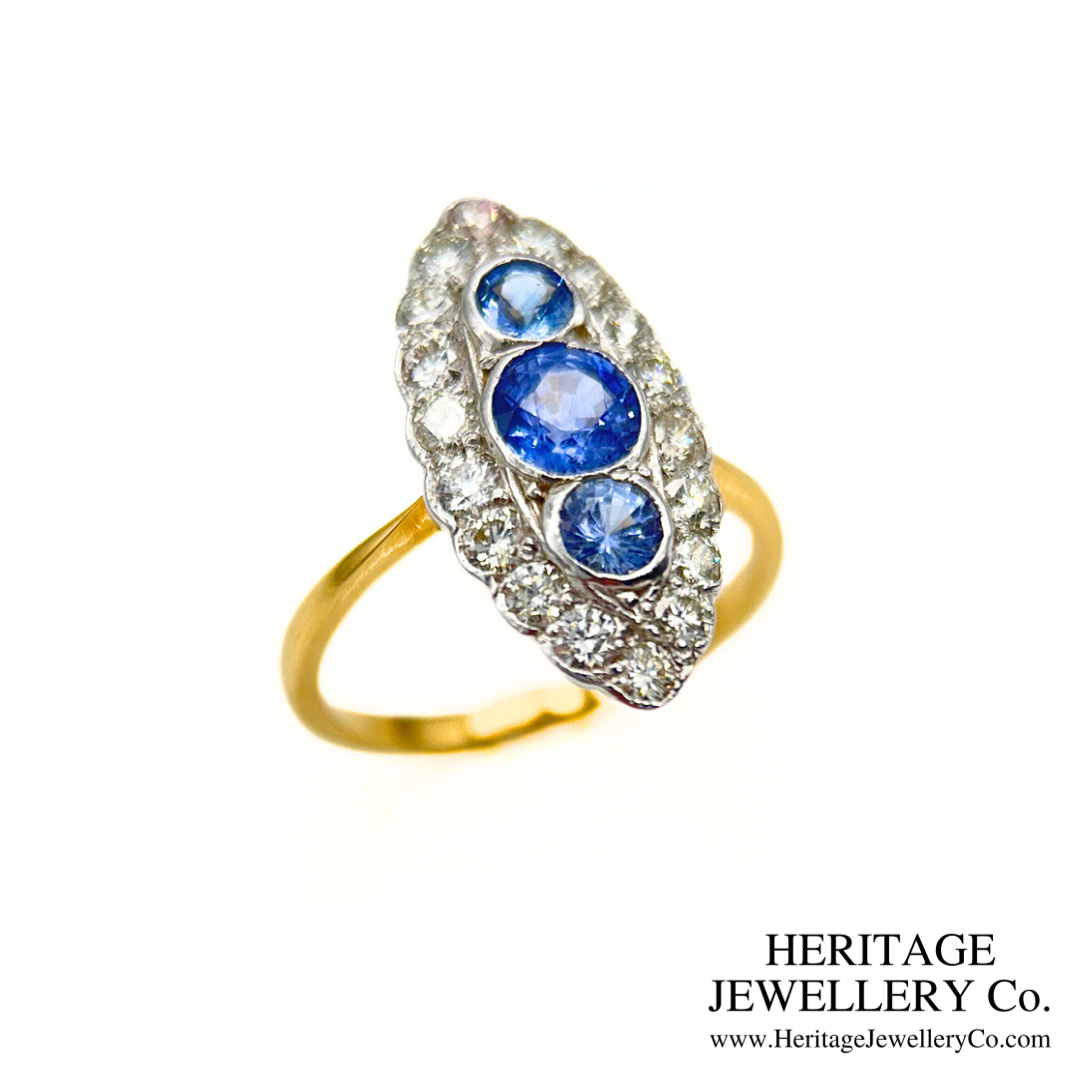 Sapphire and Diamond Navette Ring