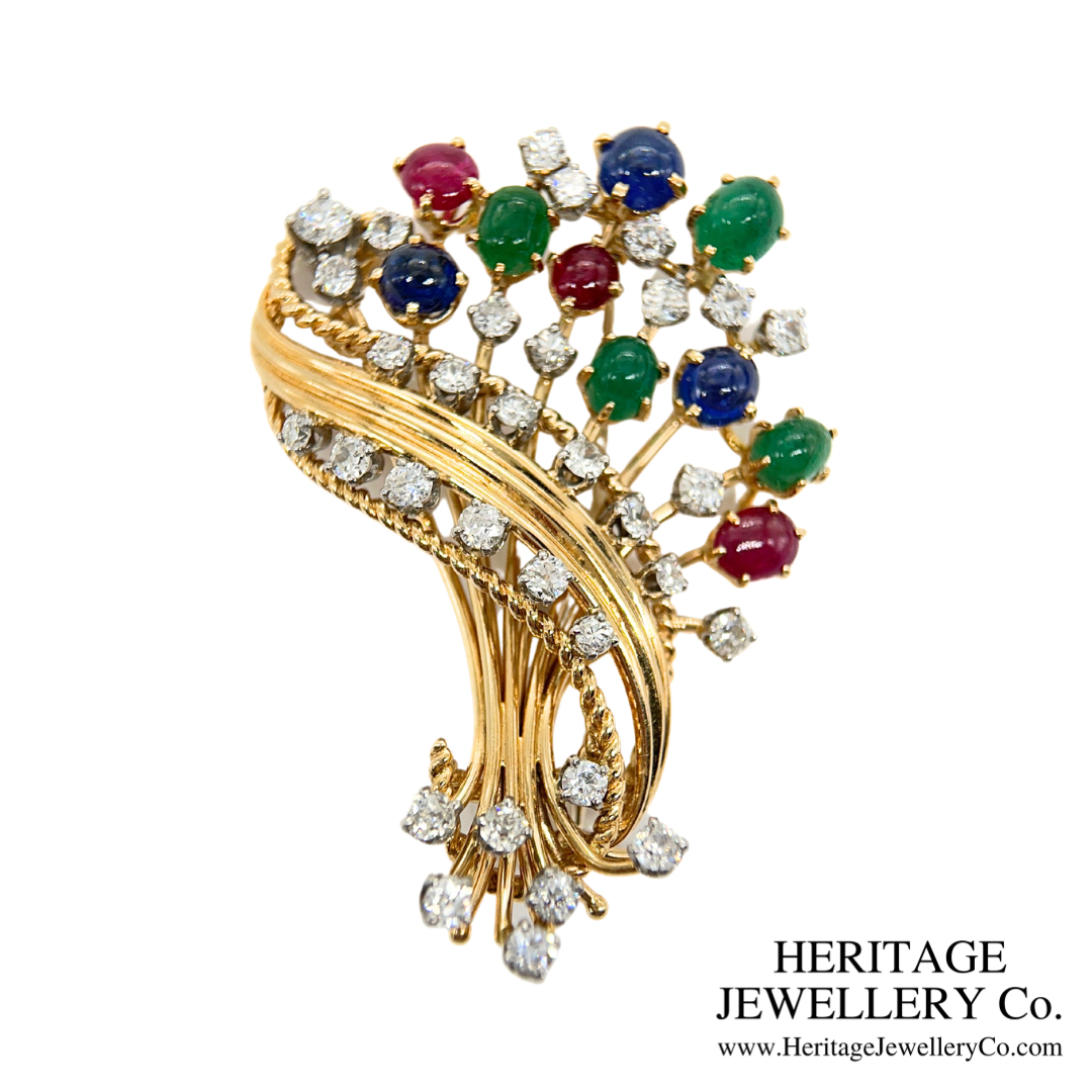 Retro Tutti Frutti Diamond and Gemstone Brooch