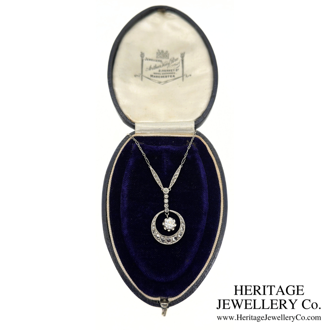 Art Deco Diamond Crescent Pendant Necklace