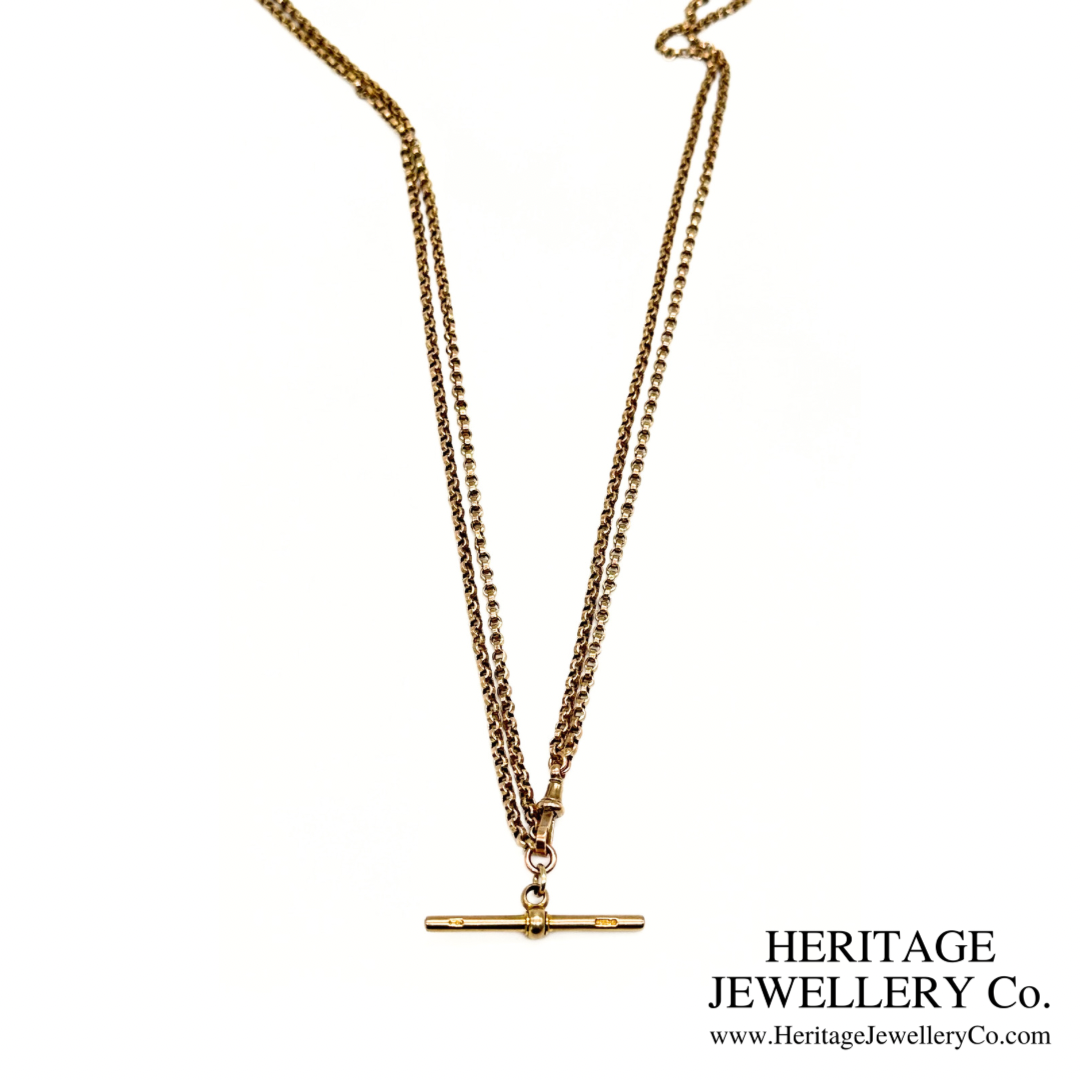 Antique Double Strand Long Guard Chain with T-bar