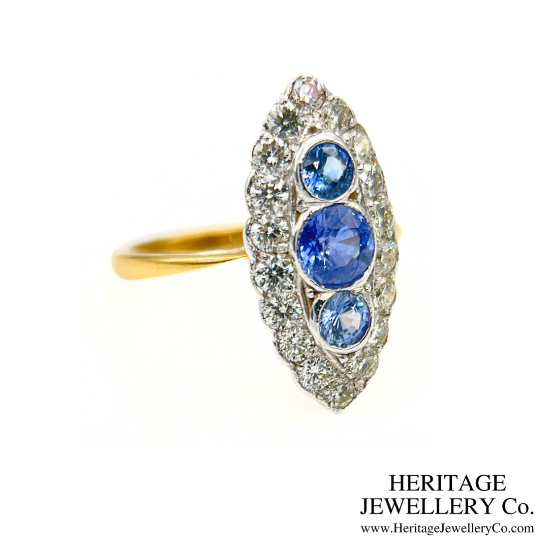 Sapphire and Diamond Navette Ring
