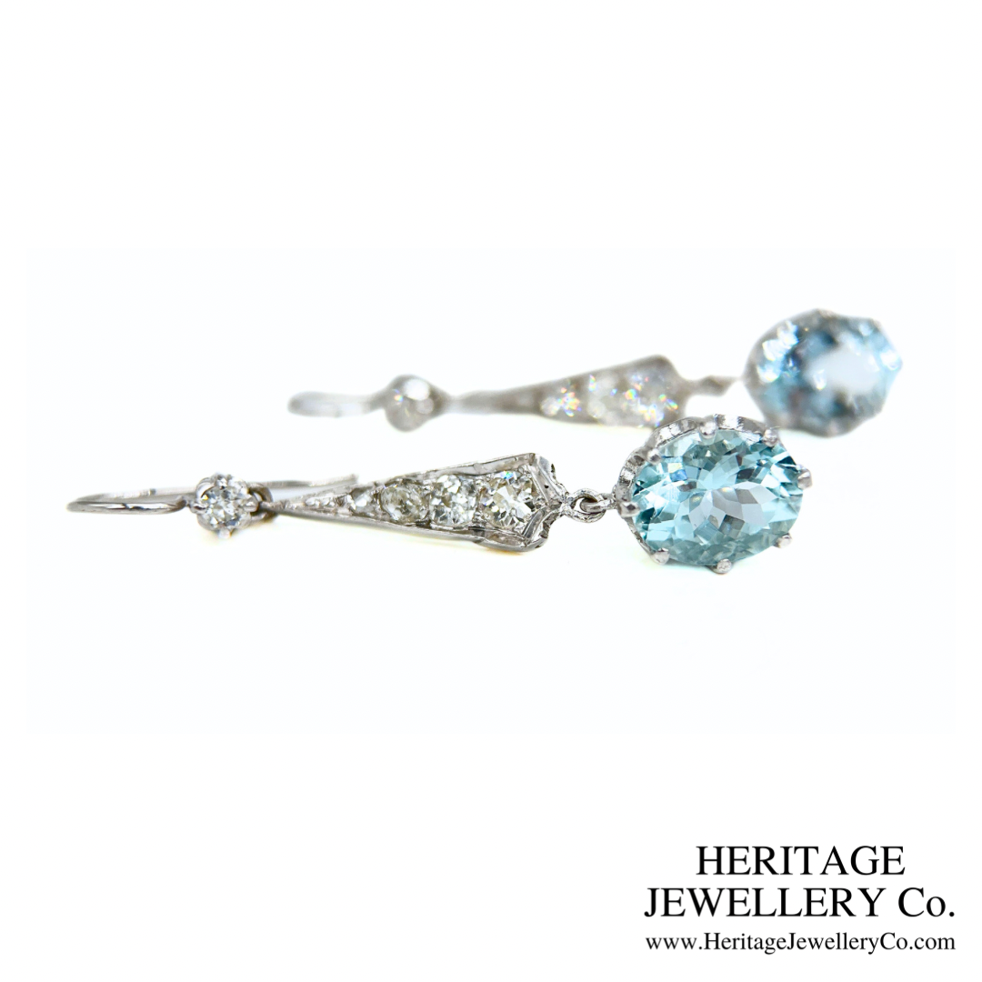 Art Deco Aquamarine and Diamond Earrings