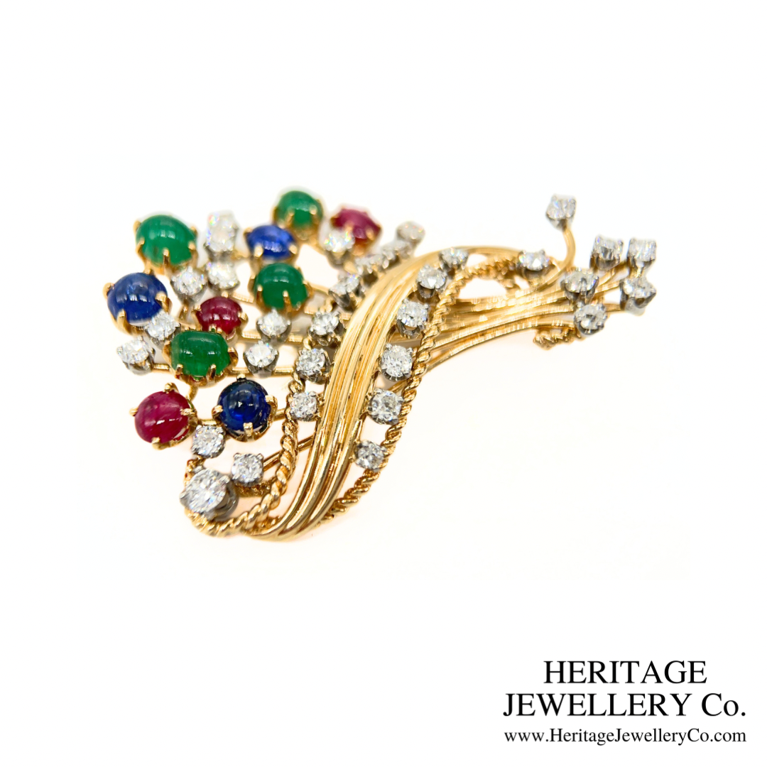 Retro Tutti Frutti Diamond and Gemstone Brooch