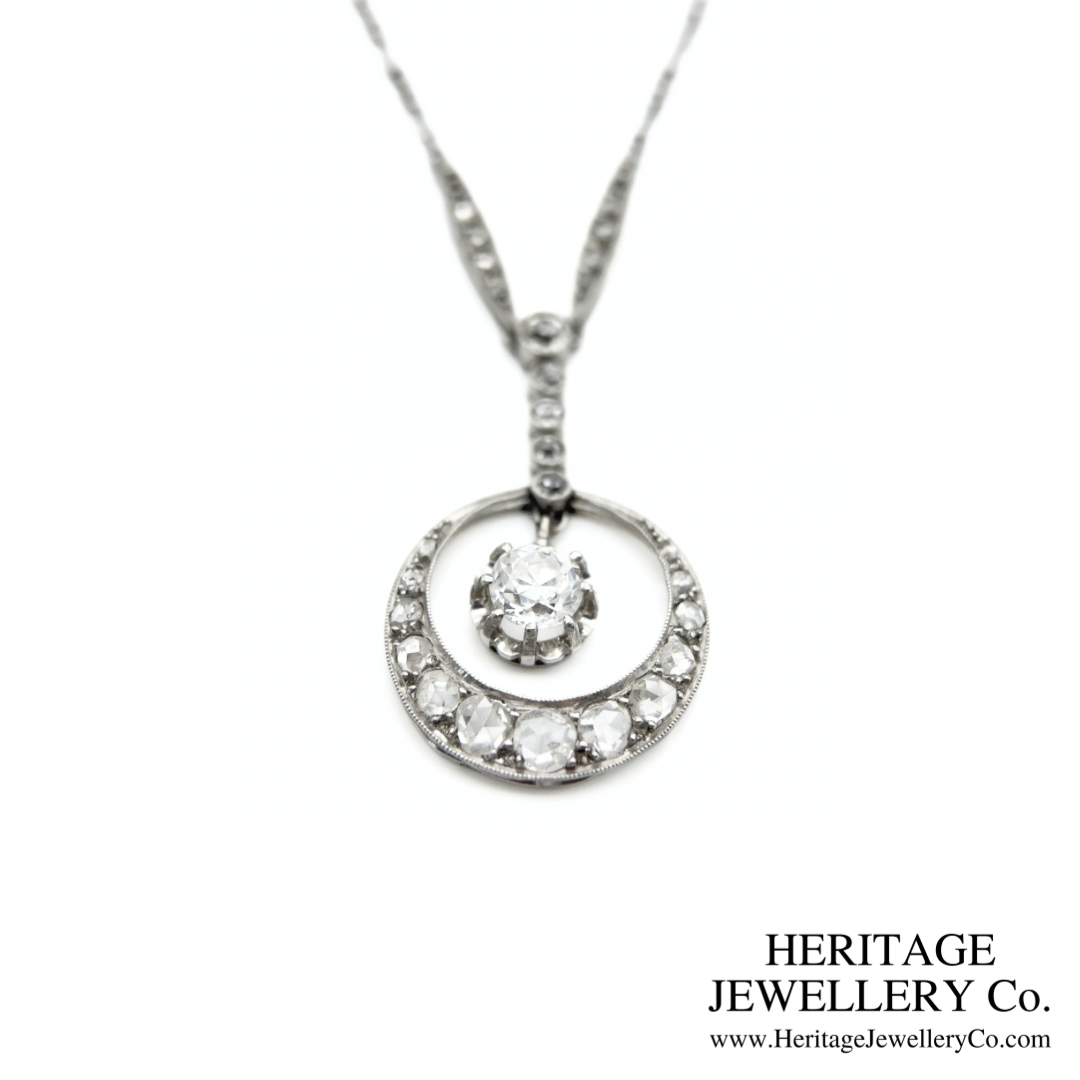 Art Deco Diamond Crescent Pendant Necklace