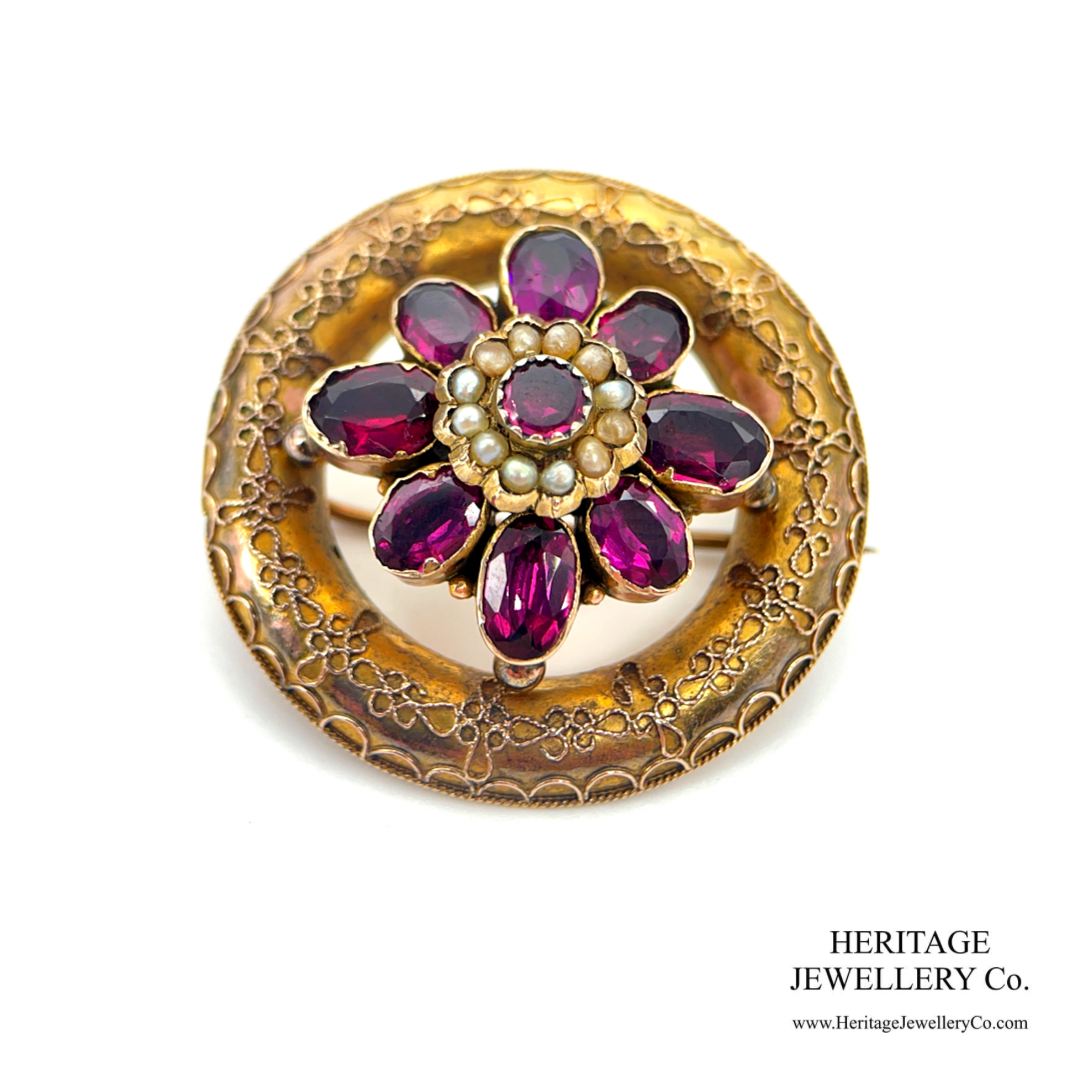 Victorian Garnet & Pearl Brooch