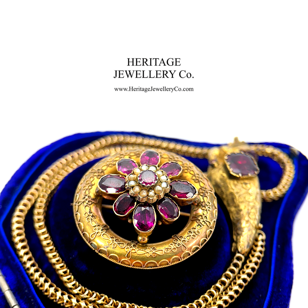 Victorian Garnet & Pearl Brooch
