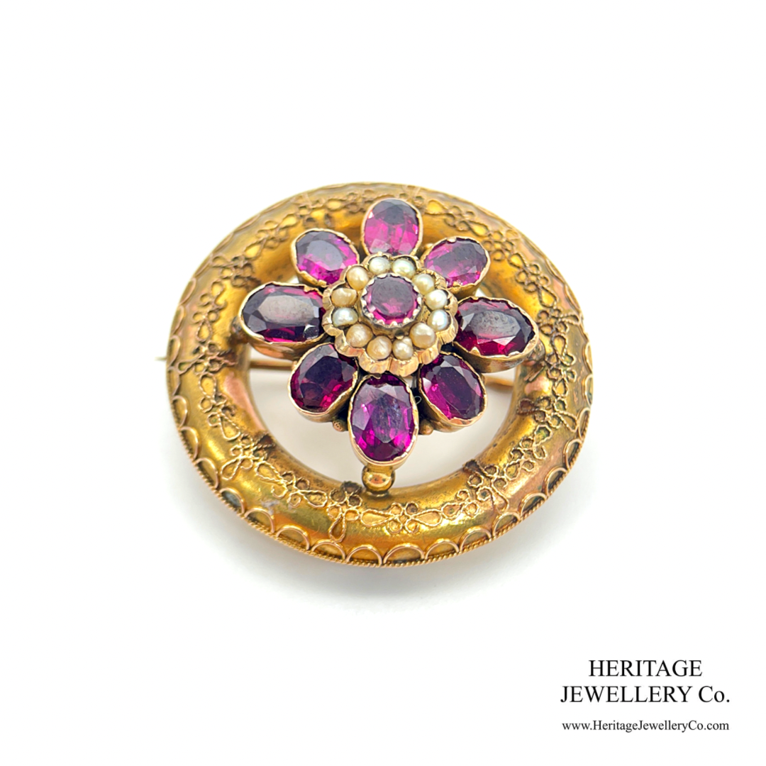 Victorian Garnet & Pearl Brooch