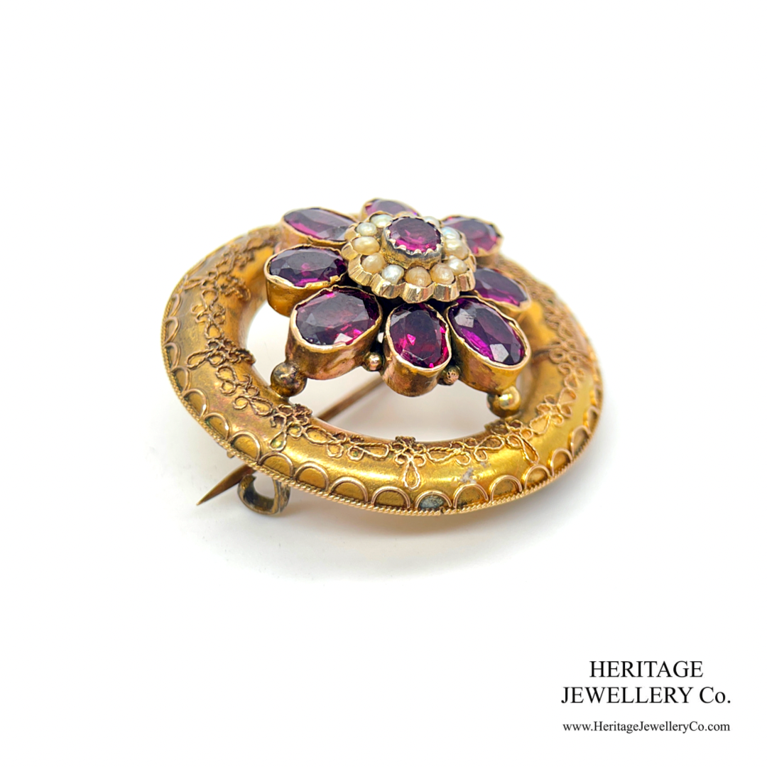 Victorian Garnet & Pearl Brooch