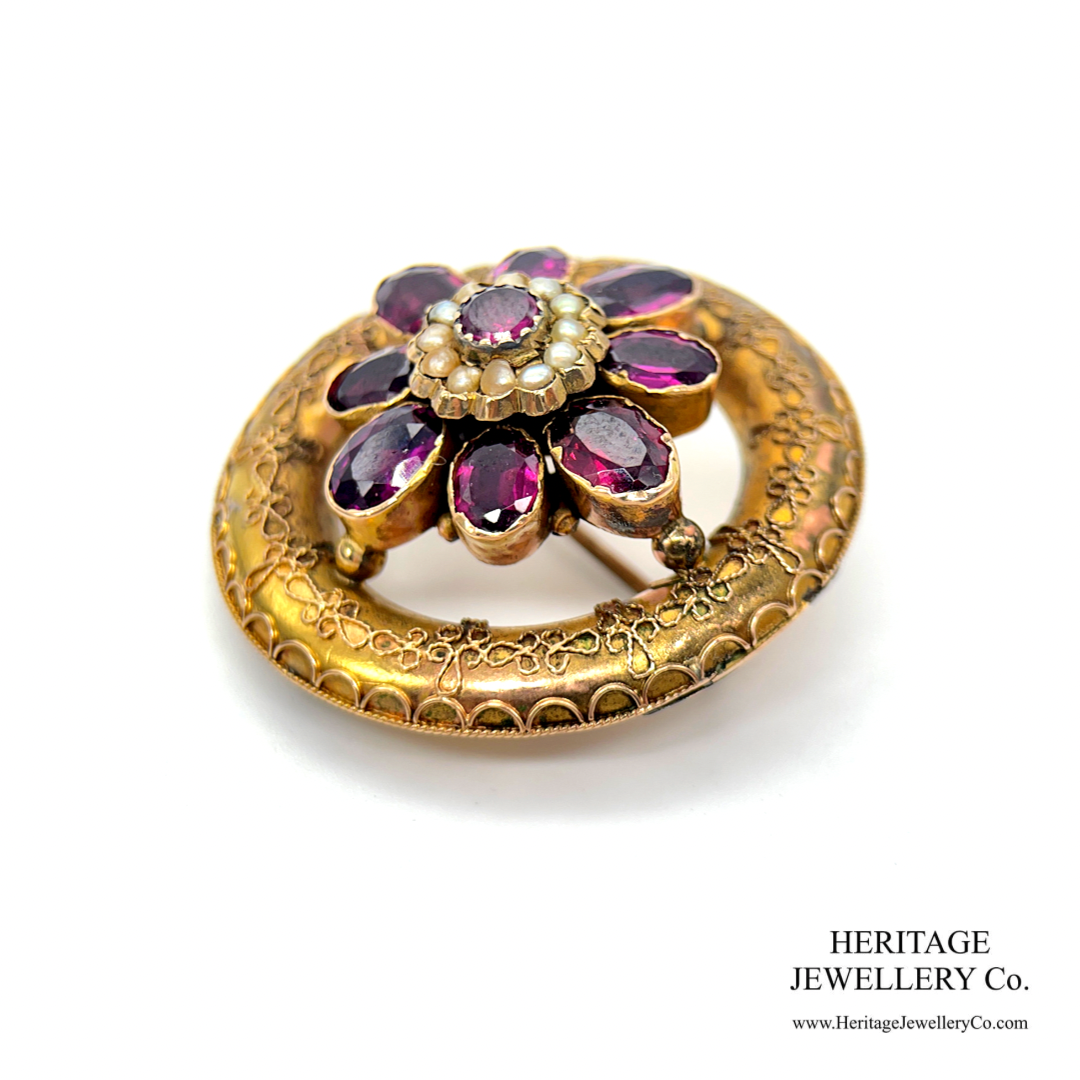 Victorian Garnet & Pearl Brooch