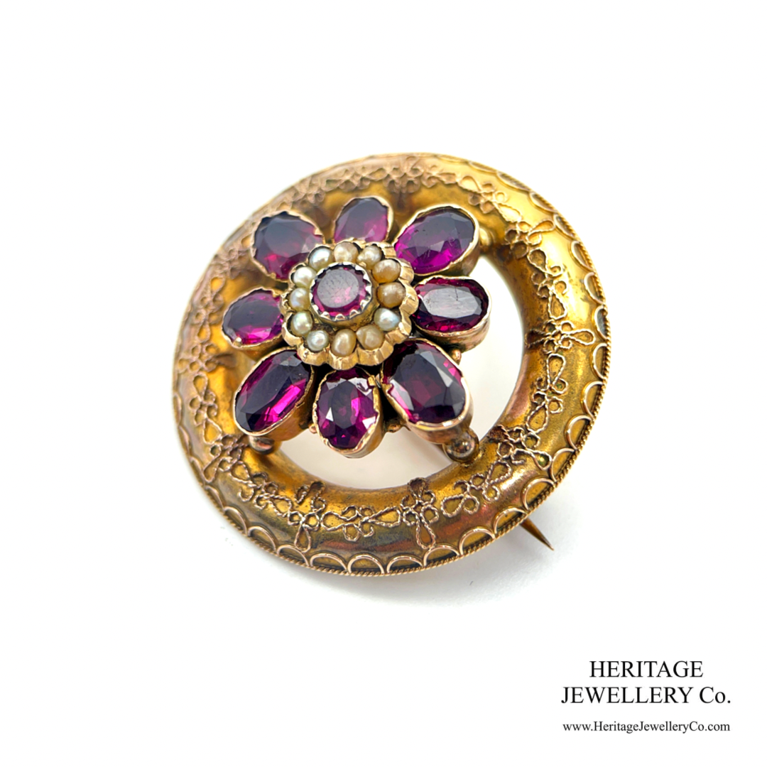 Victorian Garnet & Pearl Brooch