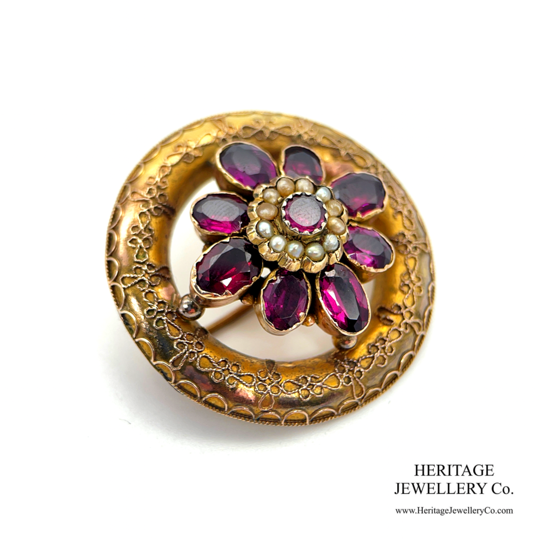 Victorian Garnet & Pearl Brooch