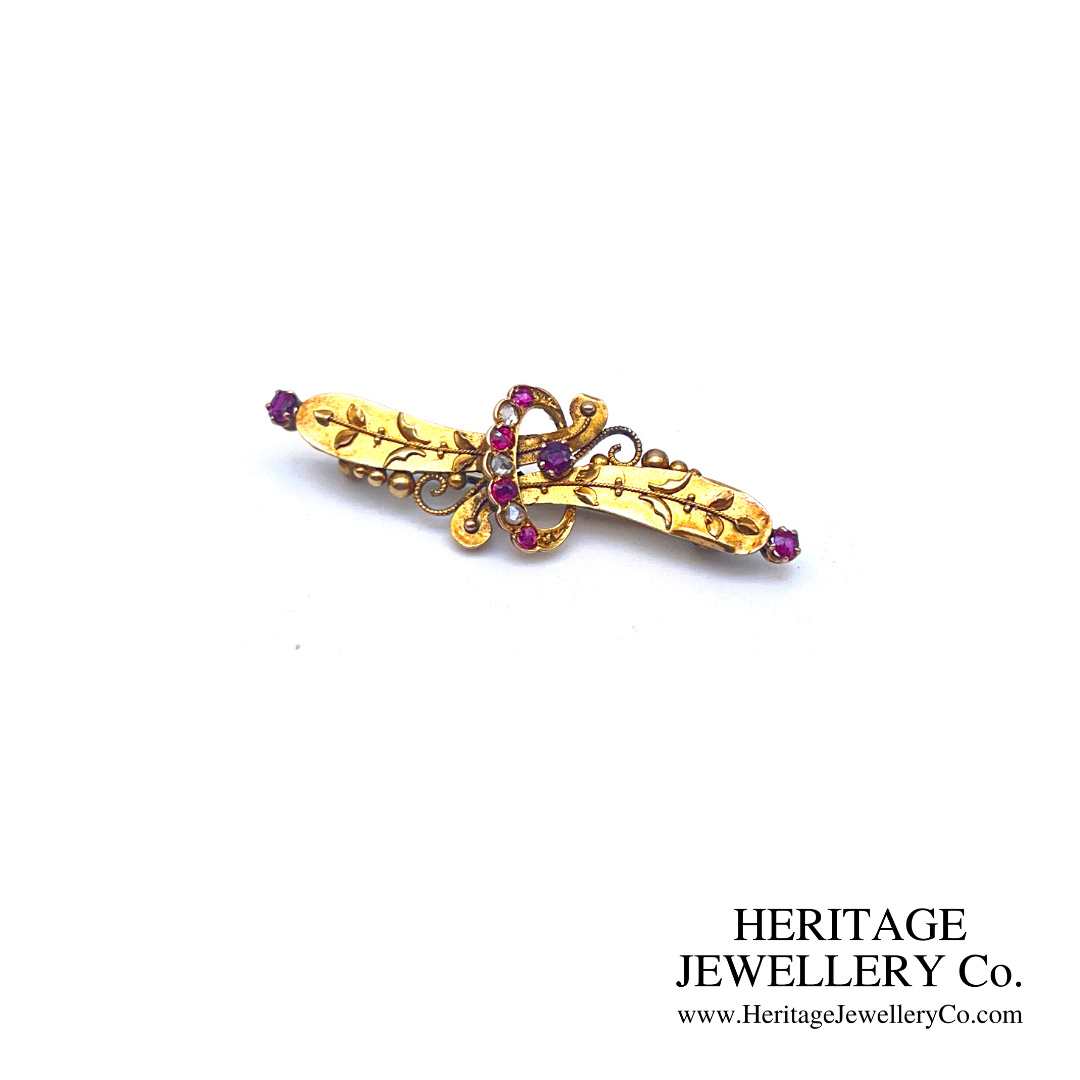 Antique Ruby and Diamond Brooch