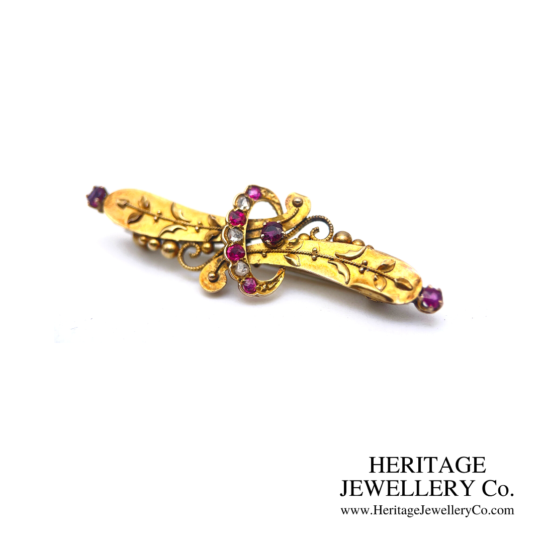 Antique Ruby and Diamond Brooch