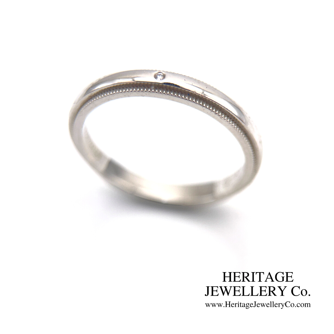 Tiffany & Co. Classic Platinum Milgrain Diamond Accent Band