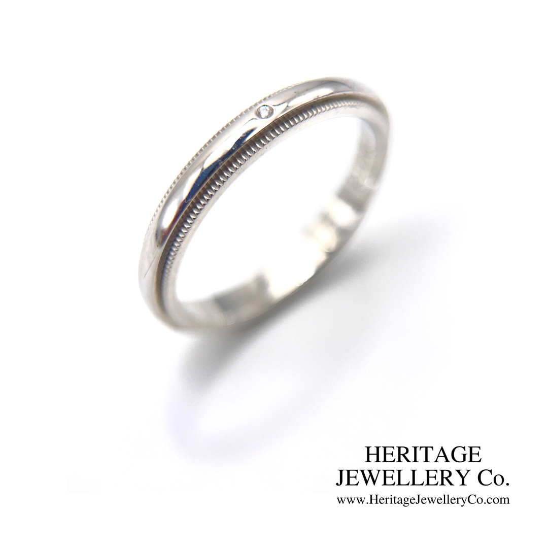 Tiffany & Co. Classic Platinum Milgrain Diamond Accent Band