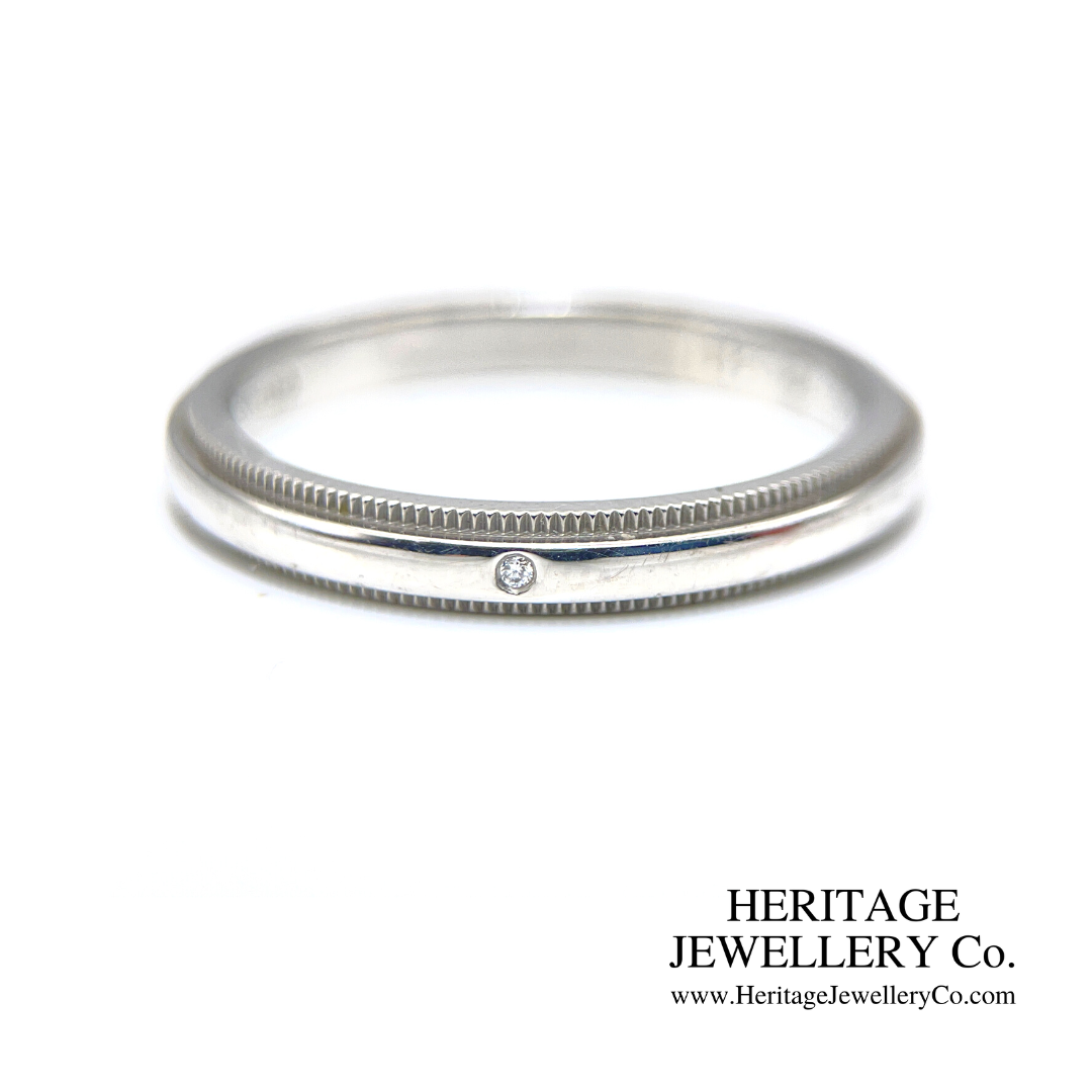 Tiffany & Co. Classic Platinum Milgrain Diamond Accent Band