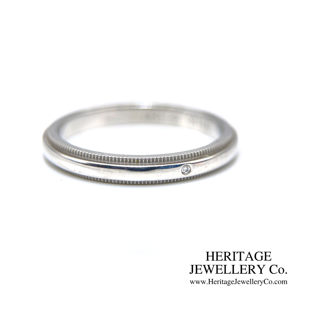 Tiffany & Co. Classic Platinum Milgrain Diamond Accent Band