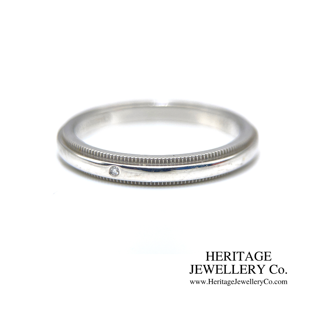 Tiffany & Co. Classic Platinum Milgrain Diamond Accent Band