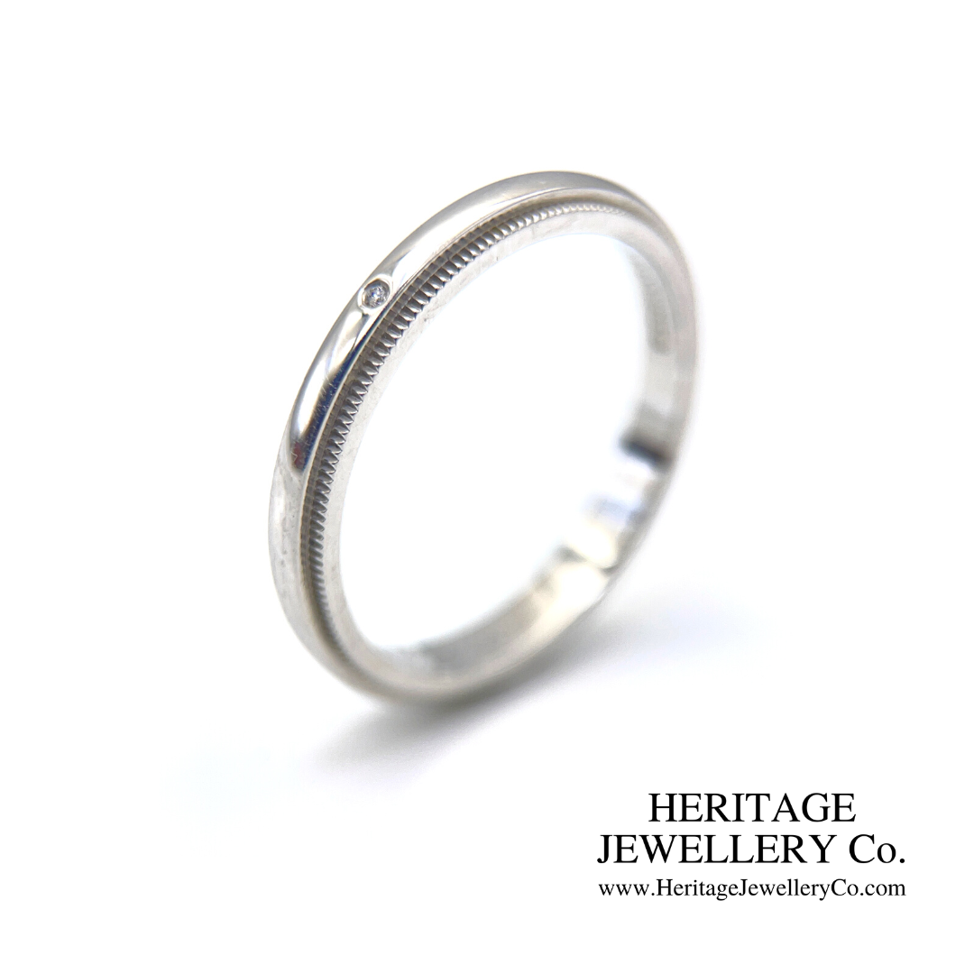 Tiffany & Co. Classic Platinum Milgrain Diamond Accent Band