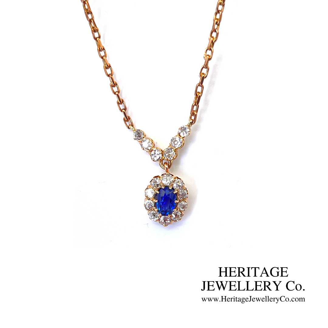 Antique Sapphire & Diamond Cluster Necklace (c.1900)