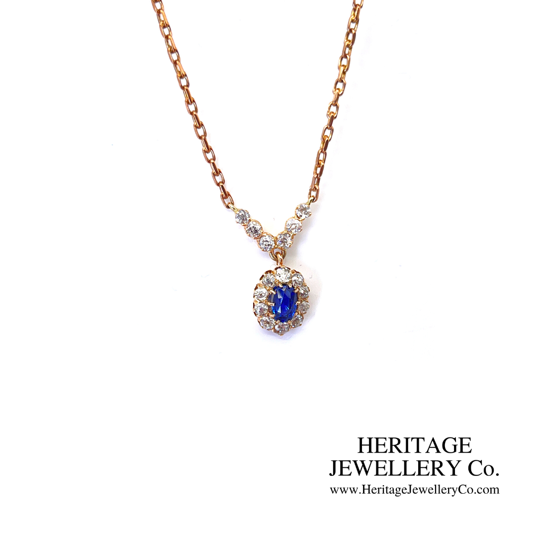 Antique Sapphire & Diamond Cluster Necklace (c.1900)