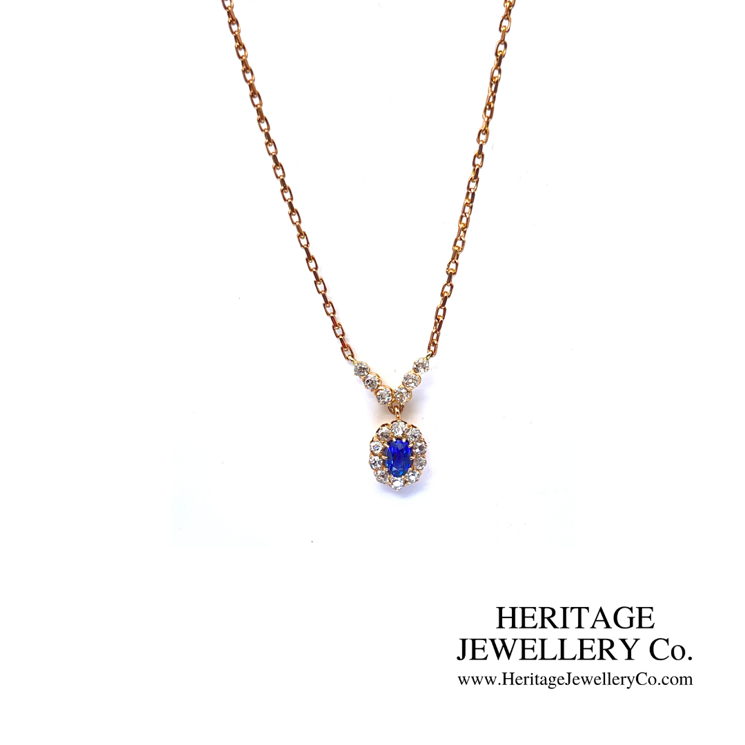 Antique Sapphire & Diamond Cluster Necklace (c.1900)