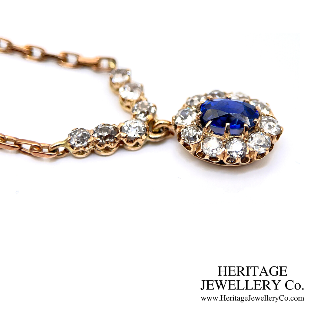 Antique Sapphire & Diamond Cluster Necklace (c.1900)