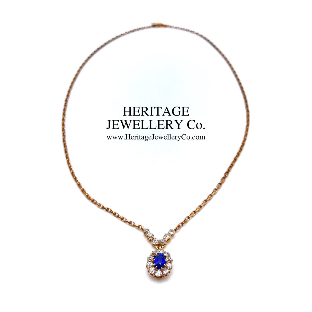 Antique Sapphire & Diamond Cluster Necklace (c.1900)