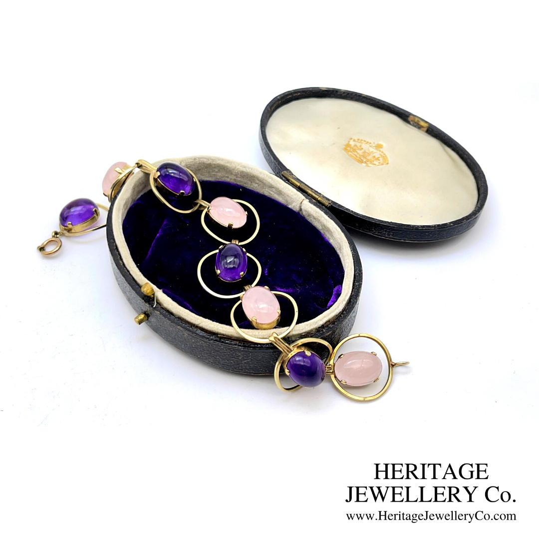 Vintage Gold, Amethyst and Rose Quartz Bracelet