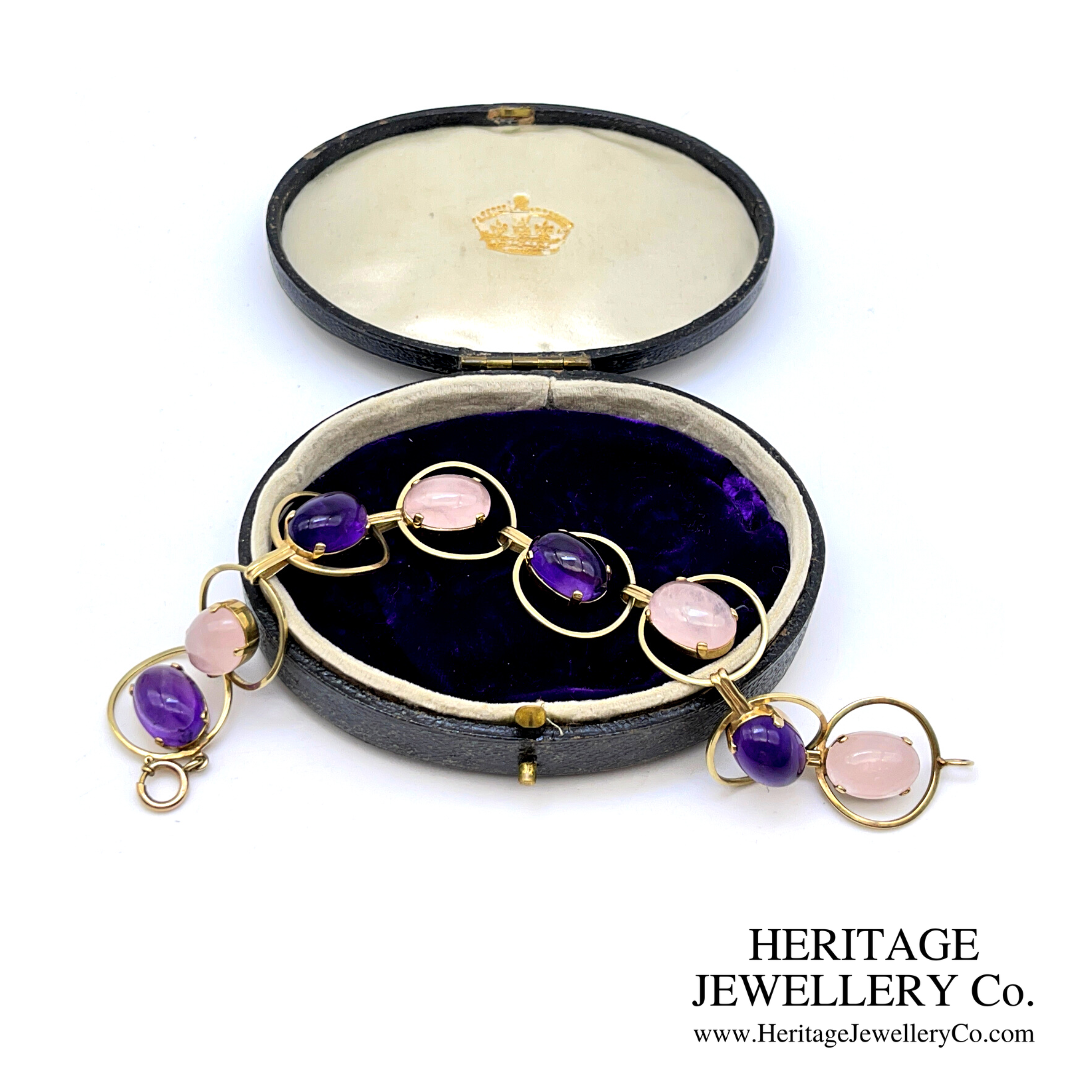 Vintage Gold, Amethyst and Rose Quartz Bracelet