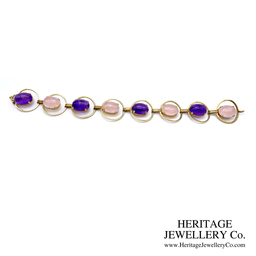 Vintage Gold, Amethyst and Rose Quartz Bracelet