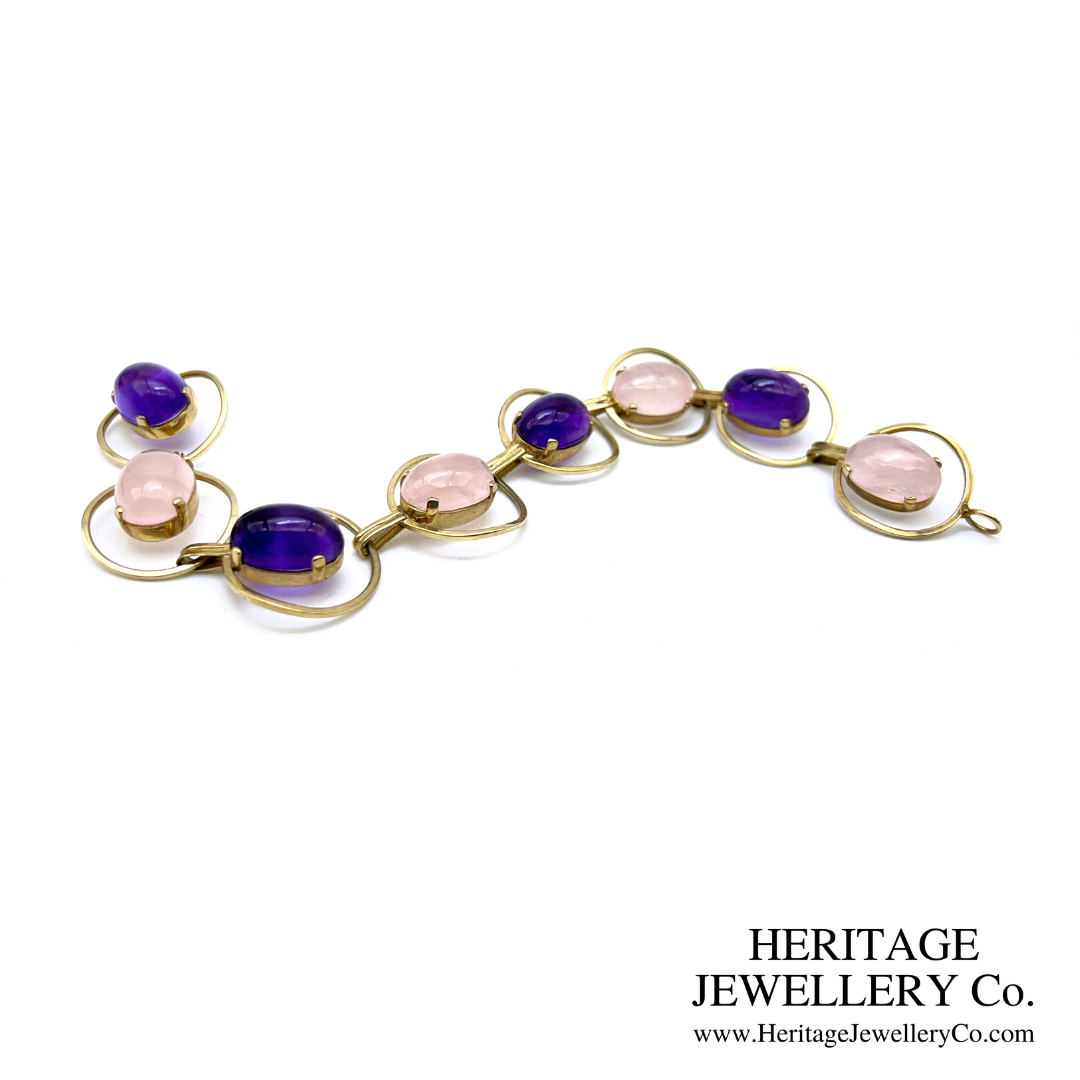 Vintage Gold, Amethyst and Rose Quartz Bracelet