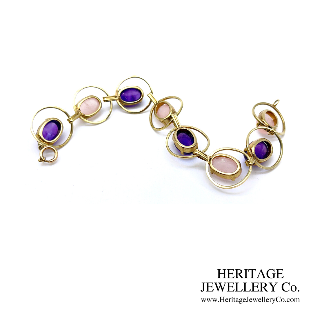 Vintage Gold, Amethyst and Rose Quartz Bracelet