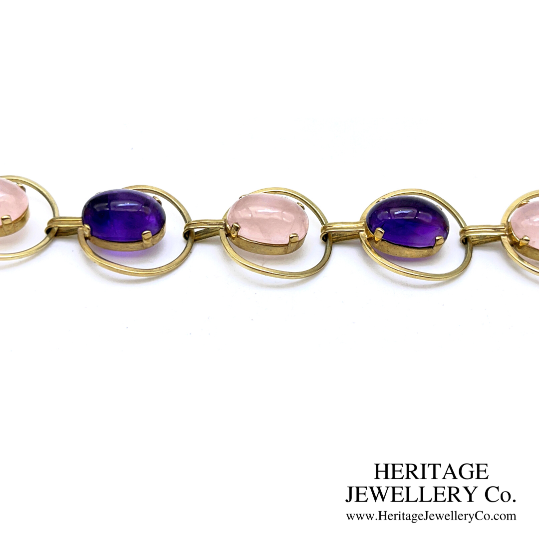 Vintage Gold, Amethyst and Rose Quartz Bracelet