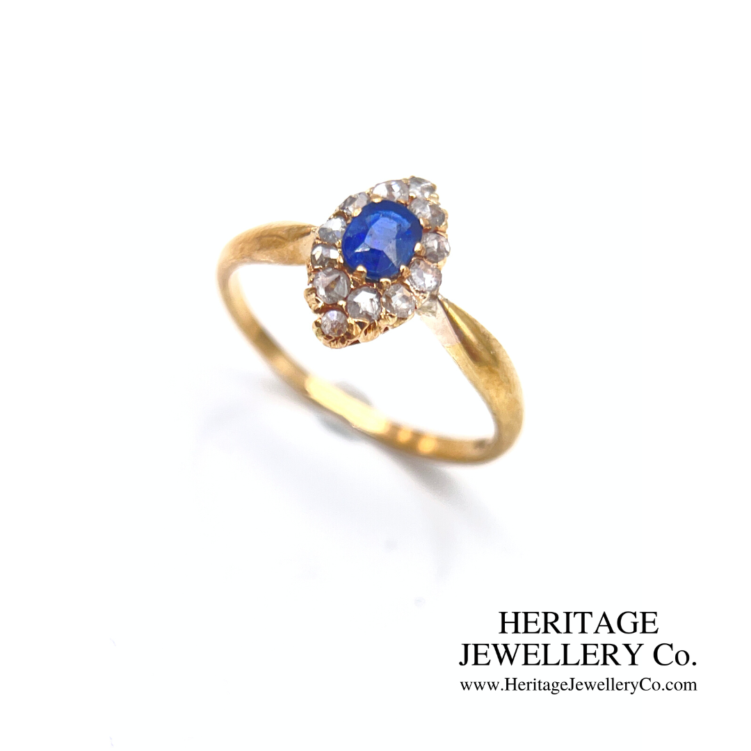 Antique Sapphire & Diamond Navette Ring