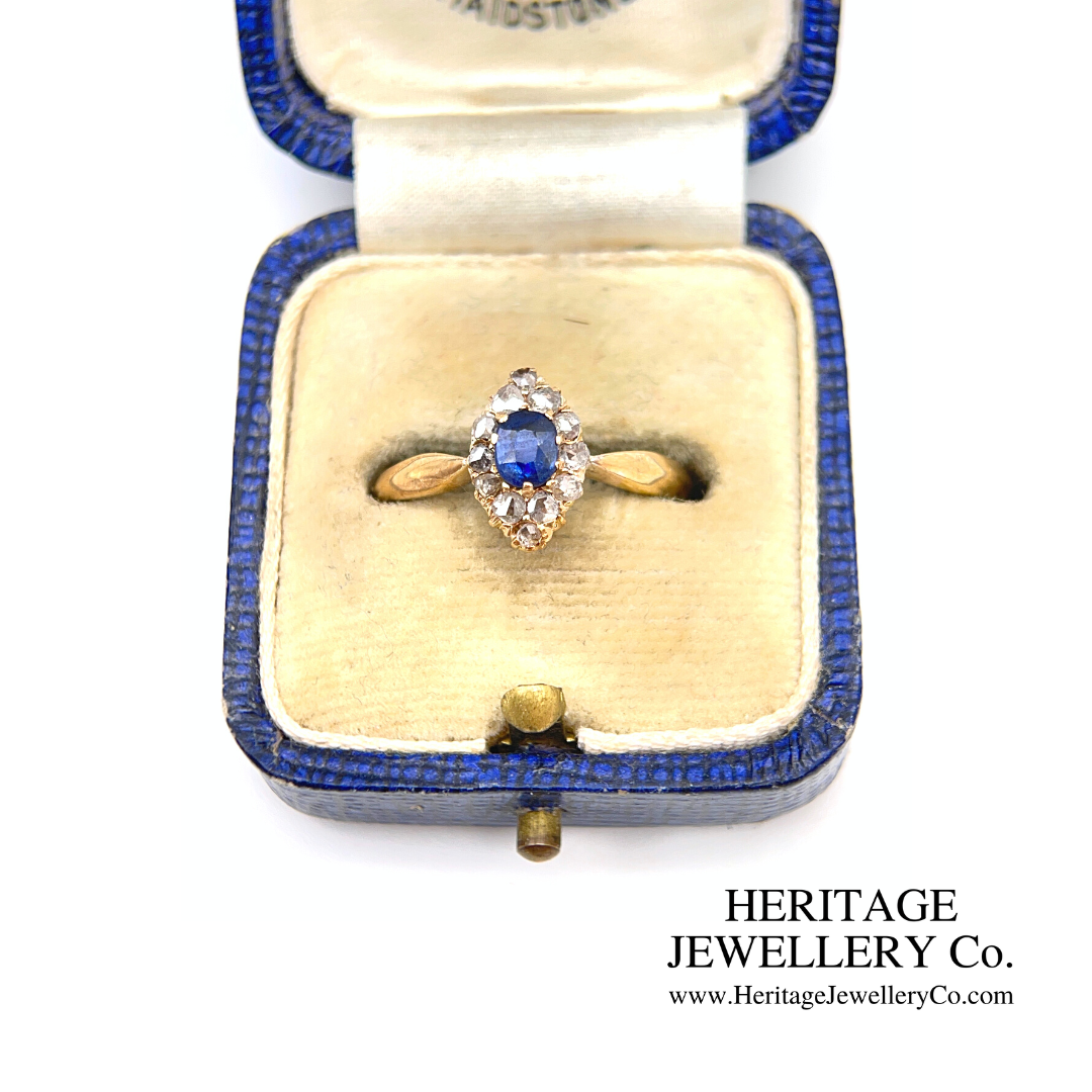 Antique Sapphire & Diamond Navette Ring