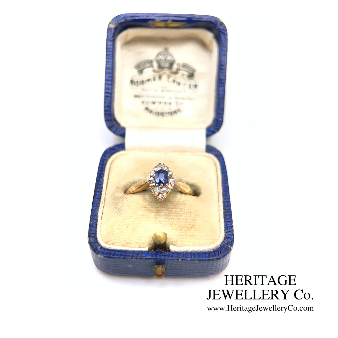 Antique Sapphire & Diamond Navette Ring