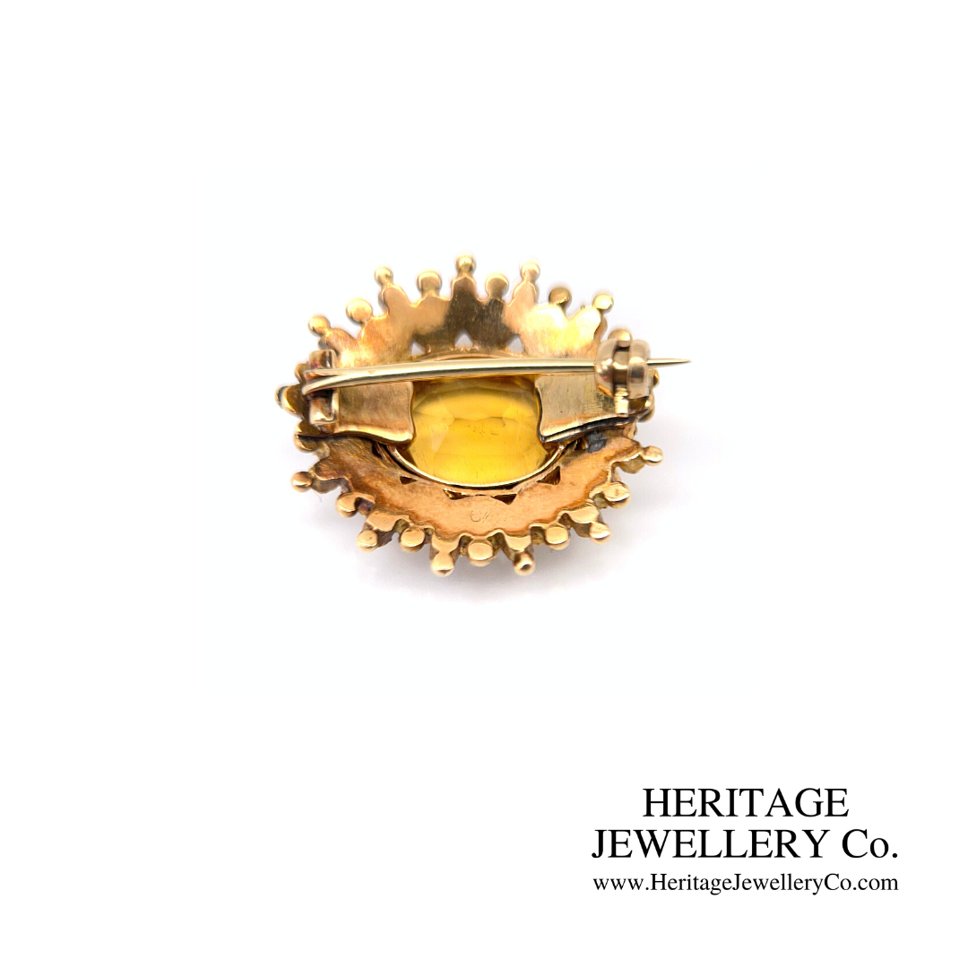 Victorian Citrine, Pearl and Ruby Brooch