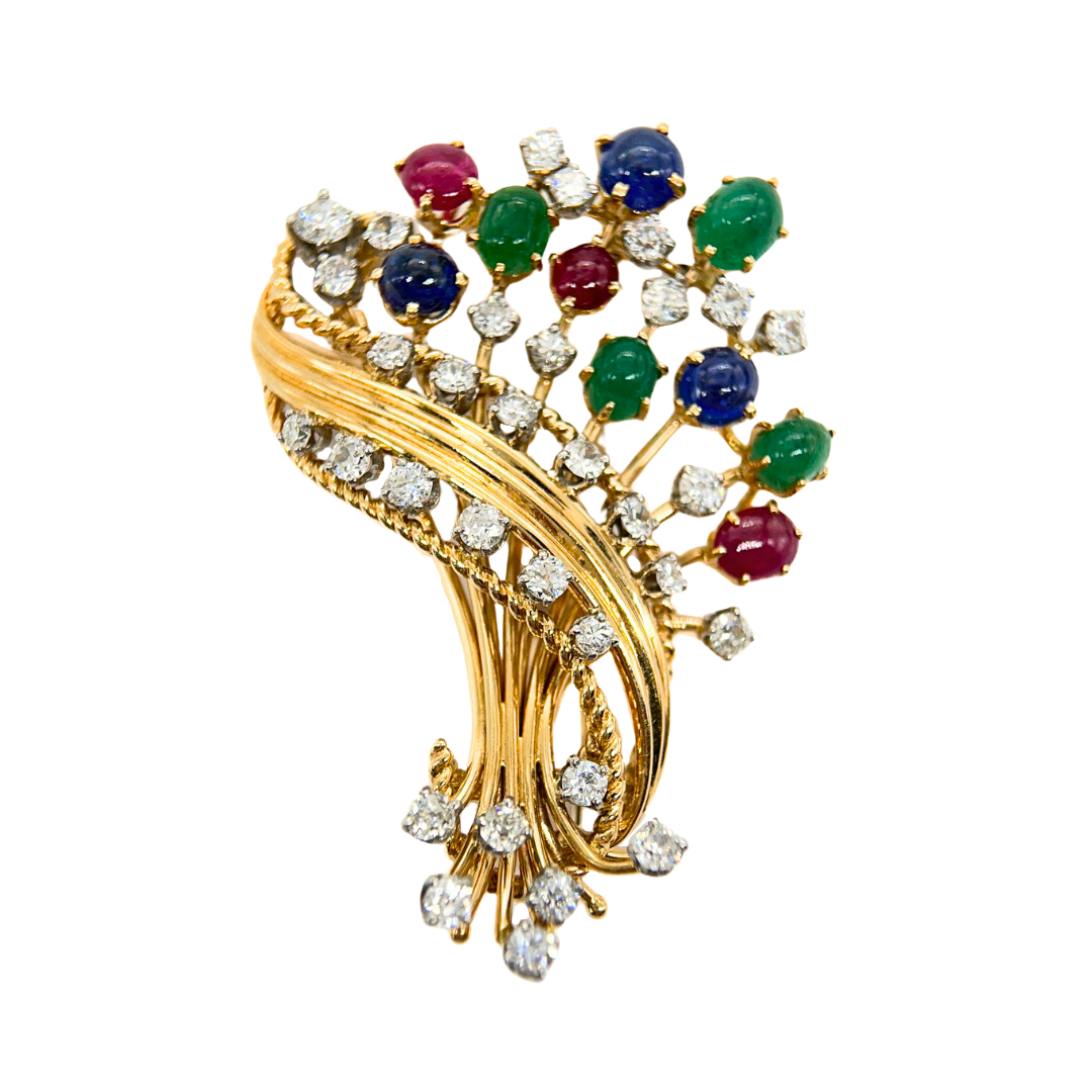 Retro Diamond and Gemstone Brooch