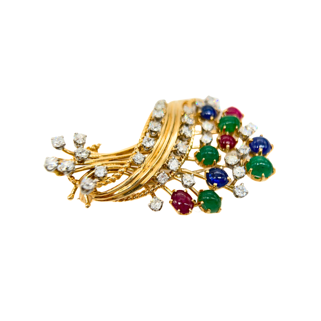Retro Diamond and Gemstone Brooch