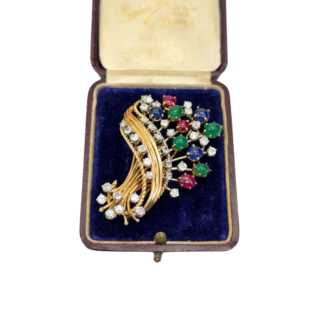 Retro Diamond and Gemstone Brooch