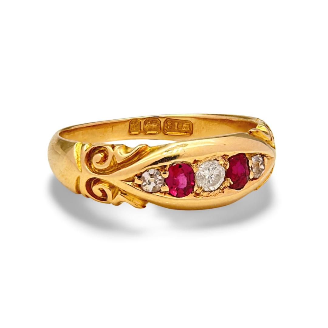 Victorian Ruby and Diamond Five Stone Gypsy Ring
