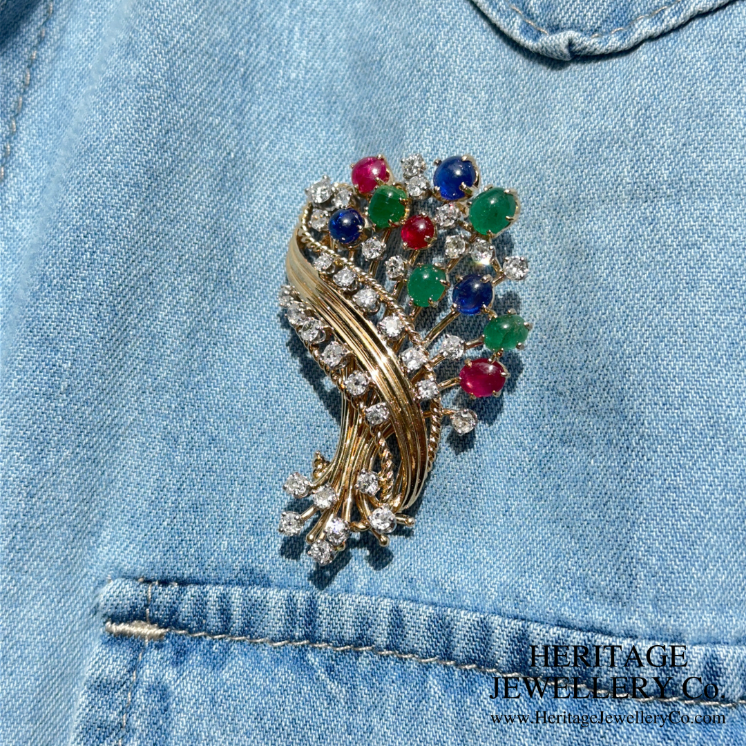 Retro Diamond and Gemstone Brooch