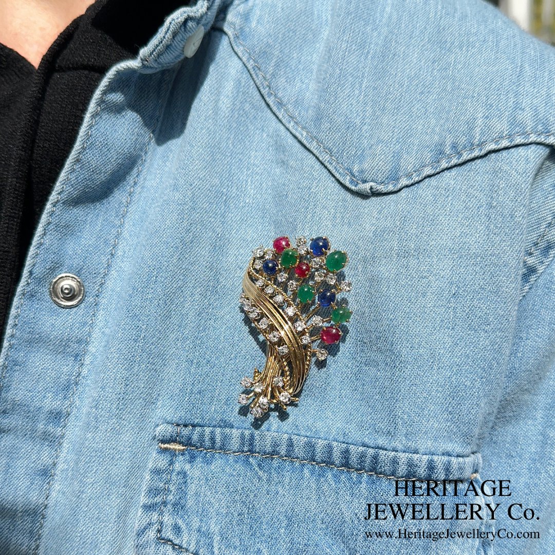 Retro Diamond and Gemstone Brooch