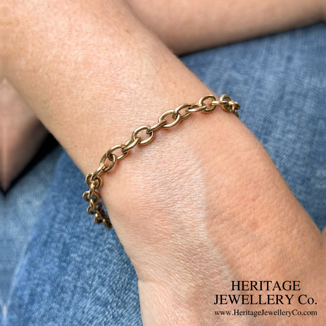 Vintage Gold Bracelet with Heart Charm and T-Bar