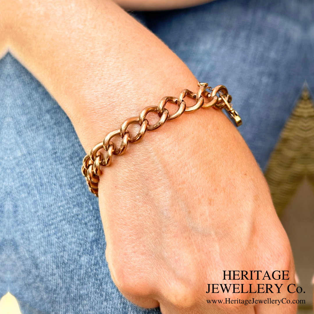 Antique Gold Curb Bracelet with Amethyst Heart Charm