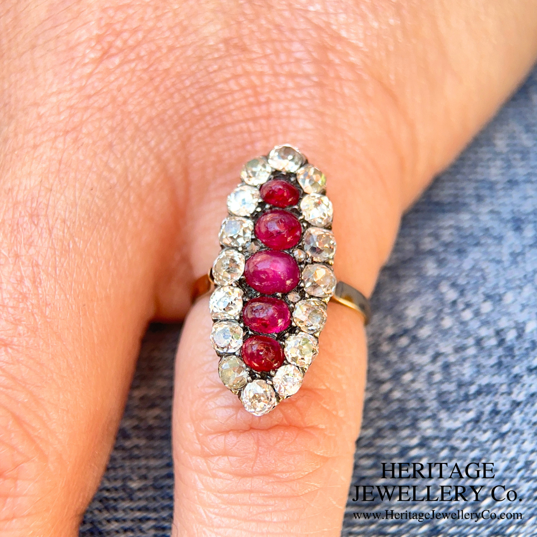 Antique Cabochon Ruby and Diamond Ring