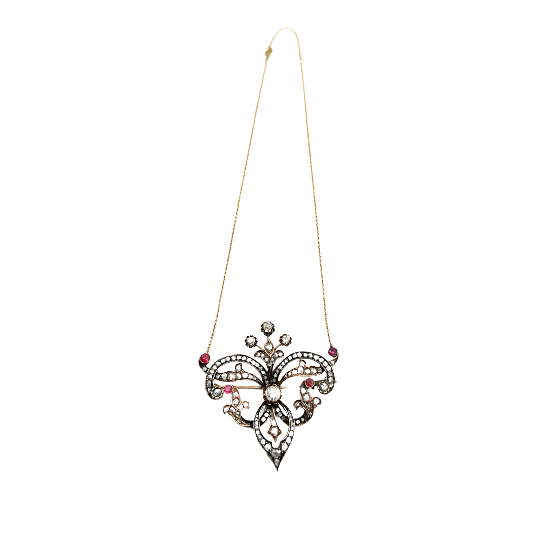 Antique Ruby and Diamond Pendant Brooch